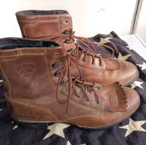 Vintage Y2K Men's Leather Lace Up Boots 8 Ariat Distressed Lace Up